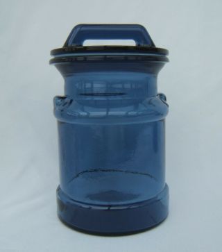 Cobalt Blue Glass Milk Can Canister Storage / Cookie Jar Vintage L.  E.  Smith
