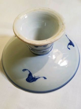 ASIAN PORCELAIN TAZZA DISH Oriental BLUE & WHITE Footed Pedestal Altar Bowl Art 4