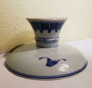 ASIAN PORCELAIN TAZZA DISH Oriental BLUE & WHITE Footed Pedestal Altar Bowl Art 5