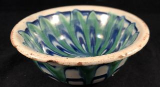 Vtg Thl Denmark Art Pottery Bowl Blue Green White Swirl Glaze