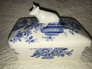 Vintage Blue Transferware Covered Butter Charlotte Royal Crownford England
