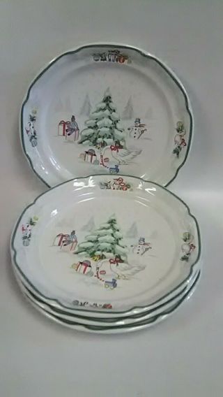Set Of 4 International China Country Christmas Pattern Salad Plates Stoneware