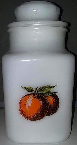 Vintage Jeannette Canister Set Milk Glass Bake Fruit Pattern Box Apples 3