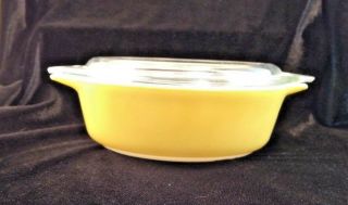 Vintage Pyrex Ovenware Round Yellow Pint Casserole Dish 471 And Clear Lid 471