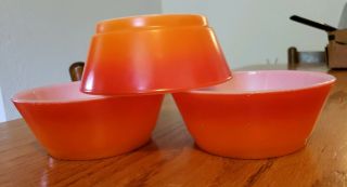 Vintage Fire King Red/orange Cereal Bowls Set Of 3.  Euc