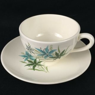 Vtg Cup And Saucer Mount Clemens Sylvania Blue Lily Green Gray Usa