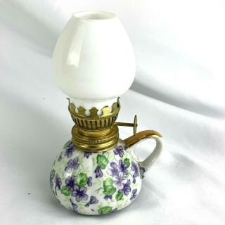 Vintage Lefton Violet Chintz 686v Miniature Oil Lamp Hand Painted Japan