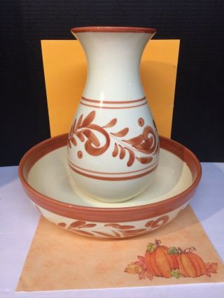 Bizzirri Of Italy Hand Painted Large Pottery Serving Bowl 14 " & Vase 12 "