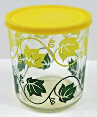 Vintage Anchor Hocking Ivy Design Jar Pint Size With Lid Usa Circa 1950s
