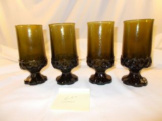 Vintage Tiffin Franciscan Madeira Olive Green Ice Tea Footed Goblets Set Of 4