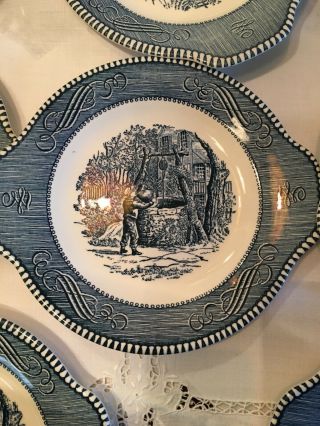 8 CURRIER AND IVES TAB HANDLE SALAD PLATES 7.  25 