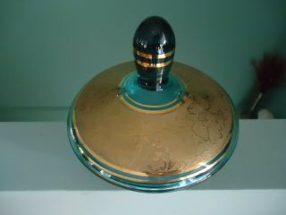 vintage bohemia teal blue glass trinket bon bon dish cotton ball holder gold 2