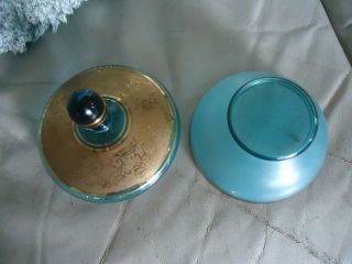 vintage bohemia teal blue glass trinket bon bon dish cotton ball holder gold 5