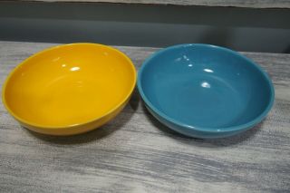 Set Of Two Vintage Fiestaware Soup Bowls Blue And Yellow