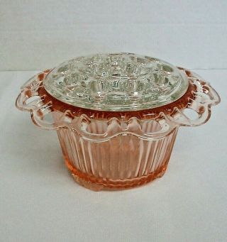 Old Colony Flower Bowl Lace Edge Pink Depression Glass Anchor Hocking W/frog