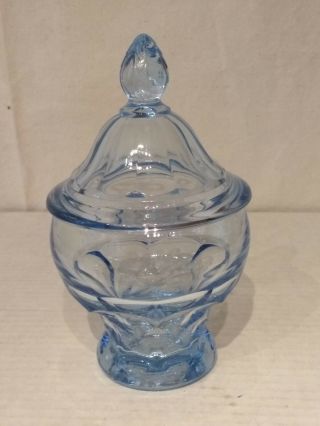 Mid Century Georgian Cambridge Glass Moonlight Blue Honeycomb Covered Candy Dish