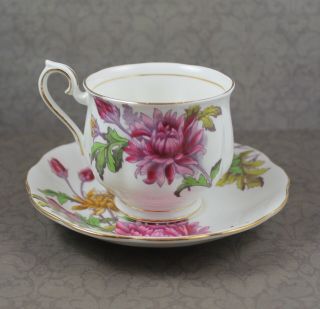 Vintage Royal Albert Flower Of The Month Chrysanthemum Bone China Tea Cup Set