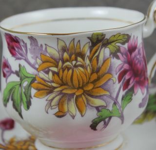 Vintage Royal Albert Flower of the Month Chrysanthemum Bone China Tea Cup Set 4