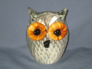 Fabulous Multicolor Art Glass Owl Ornament Figure Figurine Amber & Black Eyes