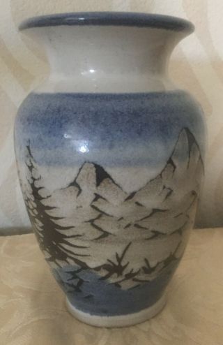 Bill Aitken Blue Mountain Trees Art Pottery Vase Artist Signed 7 " Tall