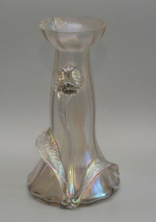 Kralik Czech / Bohemian Iridescent Glass Vase Applied Flowers A/f