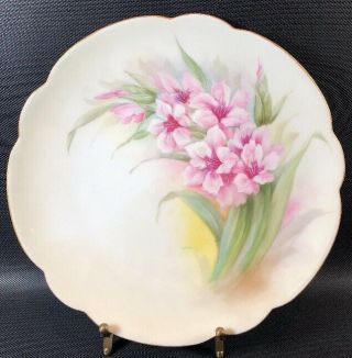 Antique Limoges 8 1/2” Cabinet Plate Hand Painted Pink Lily Flower Design 1f4