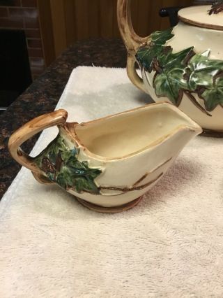 Vintage McCoy Art Pottery Ivy Tea Set Teapot,  Sugar Bowl and Creamer 1950s 2