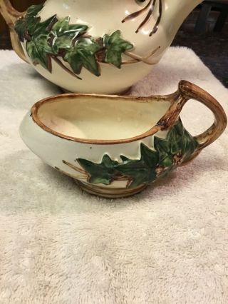 Vintage McCoy Art Pottery Ivy Tea Set Teapot,  Sugar Bowl and Creamer 1950s 5