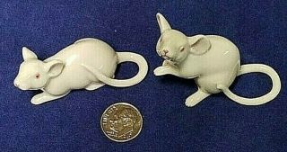 2 Rare Germany Miniature Porcelain Figurine - White Mouse / Rat