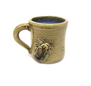 Handmade Signed Pottery Ceramic Glazed Coffee Mug 3d Roach Bug