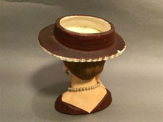 Vintage Lady Head Vase Maroon/Burgundy Hat Dress as - is 4