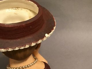 Vintage Lady Head Vase Maroon/Burgundy Hat Dress as - is 5
