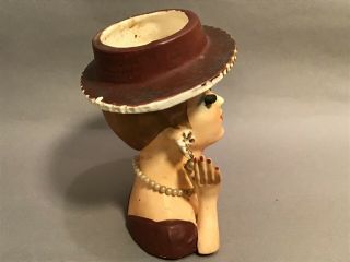 Vintage Lady Head Vase Maroon/Burgundy Hat Dress as - is 6