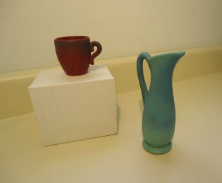 Van Briggle Pottery Vintage 7 " Pitcher Vase & 2 1/2 " Cup