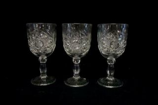 Set Of 3 Libbey Glass Hobstar 7 " Clear Water Goblet Star Pattern Marked
