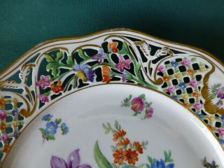 Antique Schumann Dresden Hand Painted Floral Decor Porcelain Reticulated Plate 2