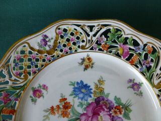 Antique Schumann Dresden Hand Painted Floral Decor Porcelain Reticulated Plate 3