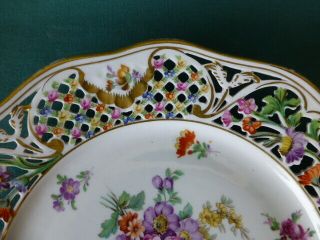 Antique Schumann Dresden Hand Painted Floral Decor Porcelain Reticulated Plate 4