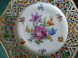 Antique Schumann Dresden Hand Painted Floral Decor Porcelain Reticulated Plate 6
