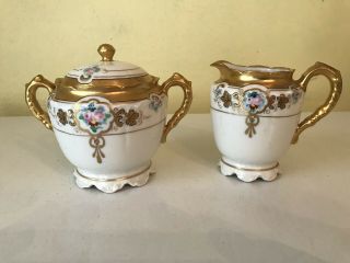 Haviland France,  Covered Sugar Bowl And Creamer Set,  Hand Painted W/ Gold Trim