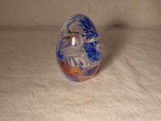 Lovely Murano Art Glass Blue White Red Yellow Latticino Crystal Egg Paperweight