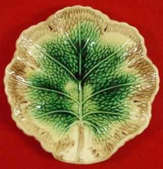 Antique Majolica Plate Green Leaf 7 "