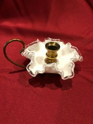 Rare Fenton Silver Crest Brass And Milk Glass 6 " Candle Holder