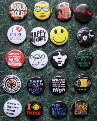 20 Indie Music 1 Inch Button Badges,  Mondays Rave Madchester Roses Fancy Brit