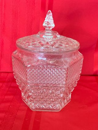 Anchor Hocking Wexford Clear Pressed Glass Large Cookie Jar With Lid 2