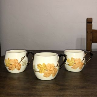 Rare Set 3 Franciscan “october” Autumn Leaves Coffee Mugs 3” Rounded Cups