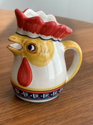Deruta Italian Rooster Chicken Pitcher Jug Creamer Hand Painted Ceramic Sberna