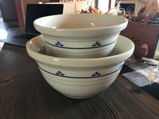 Roseville Ohio Friendship Pottery Mixing Bowl Set Of 2 - Blue Pattern Usa