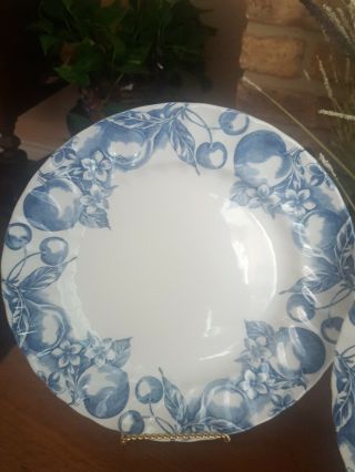 4 Wood & Sons Blue Fruit Dinner Plates Made In England Htf