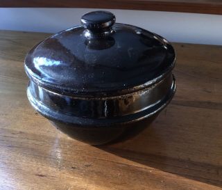Vintage Dark Brown Black Stoneware Pottery Lidded Bean Crock Pot